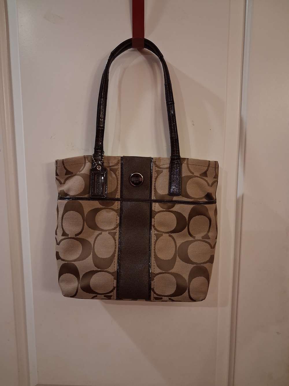 Vintage Coach Signature Canvas Tote Bag in Khaki/Brown